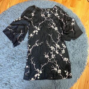 Edun Black Silk Dress Floral Print Size XS